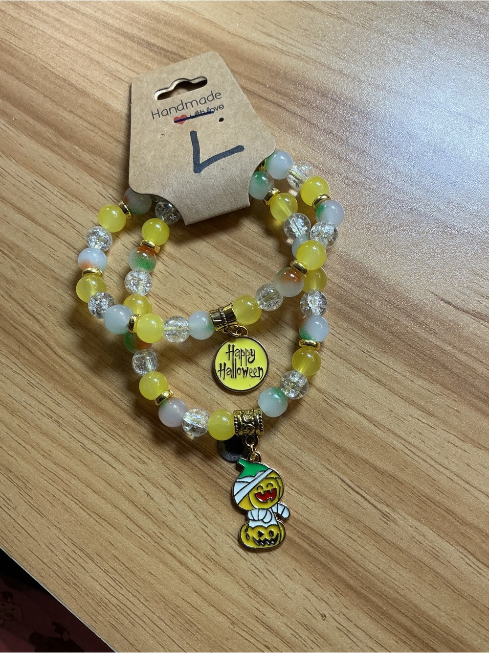 Handmade Yellow Beaded Halloween Charm Bracelet Set